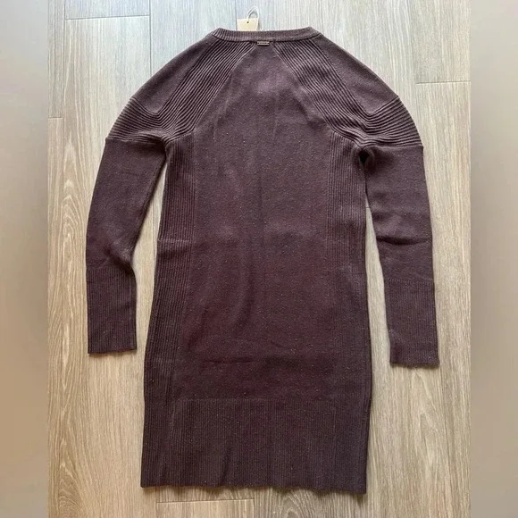 Prana Brown Long Sleeve Pocket Ribbed Knit Avalone Sweater Dress Size Small - Picture 5 of 8